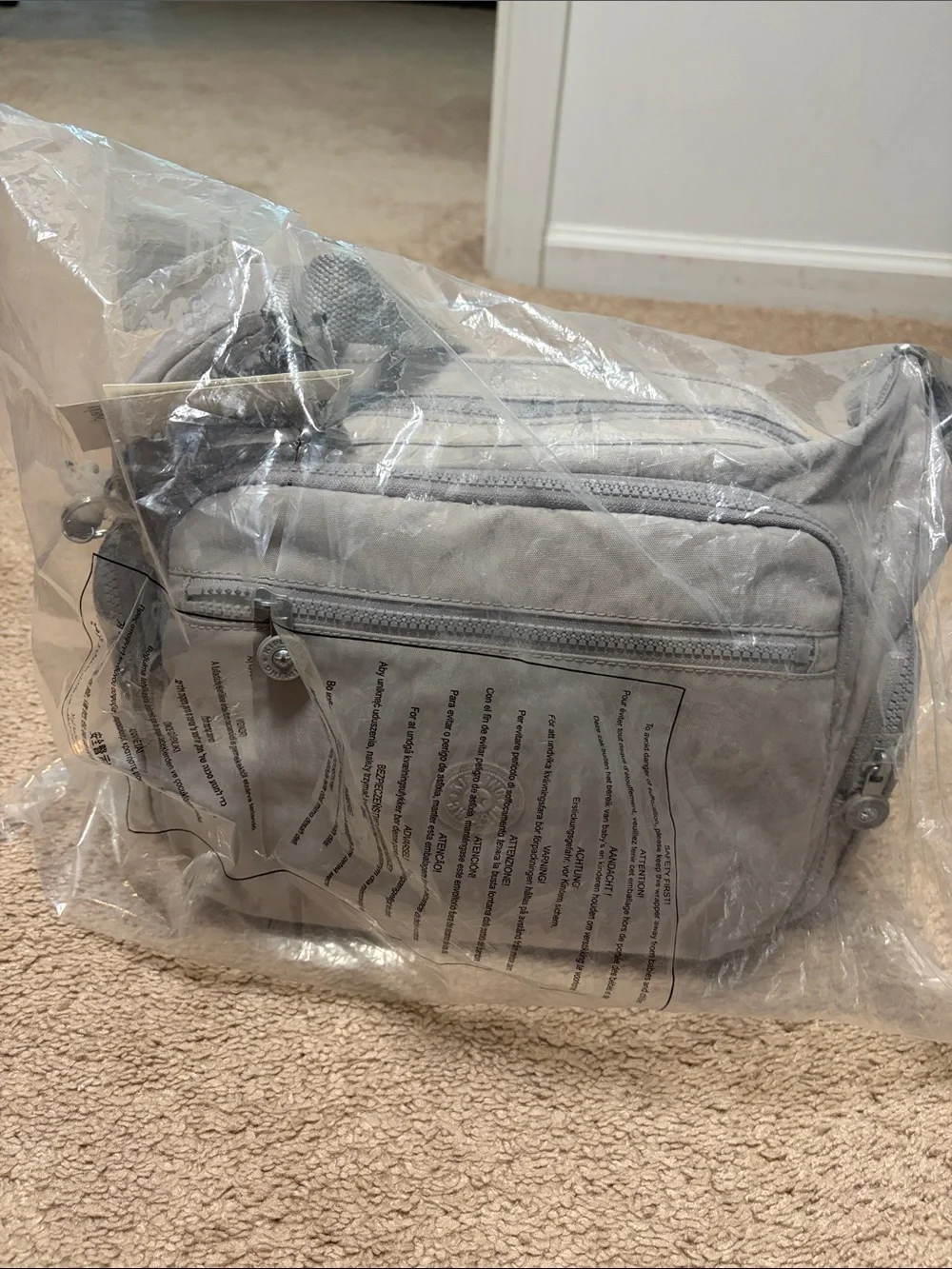 Kipling Gray Multi-Pocket Messenger Crossbody Bag